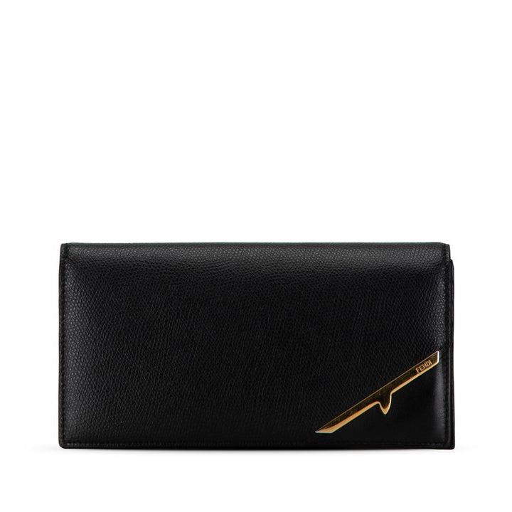 Fendi Leather Long Wallet 7M0264 Black in Very Good Condition