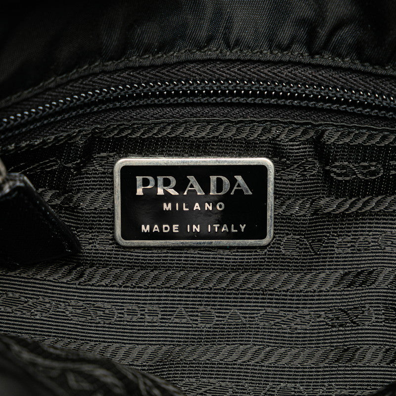 Prada Nylon Leather Triangle Logo Shoulder Bag in Very Good Condition