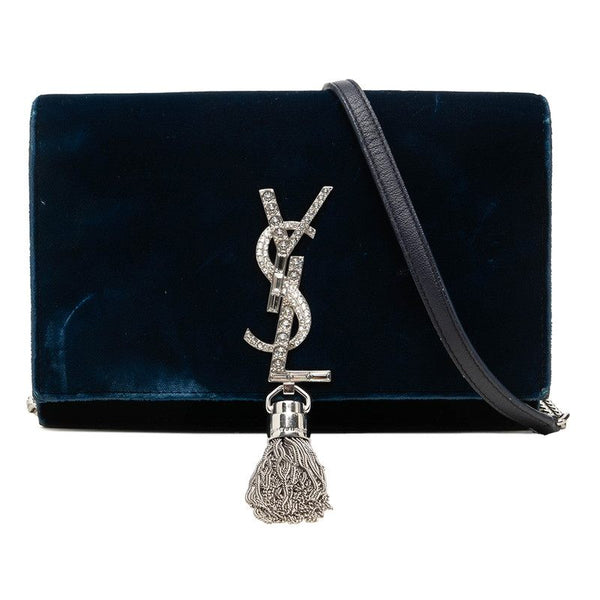 Saint Laurent Kate Velour Rhinestone Chain Bag