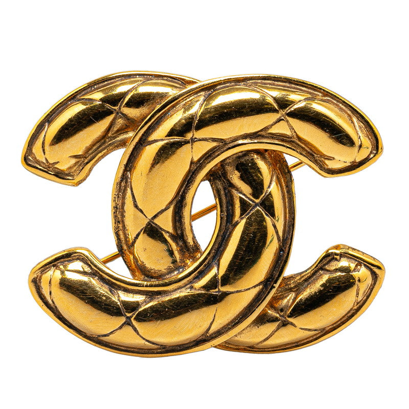 Chanel Vintage Matelasse Coco Mark Brooch Gold Plated