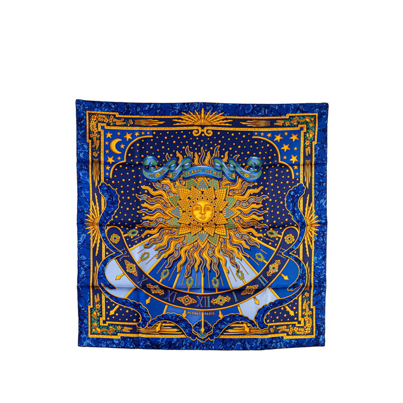 Hermes Silk Scarf Carpe Diem Blue Gold