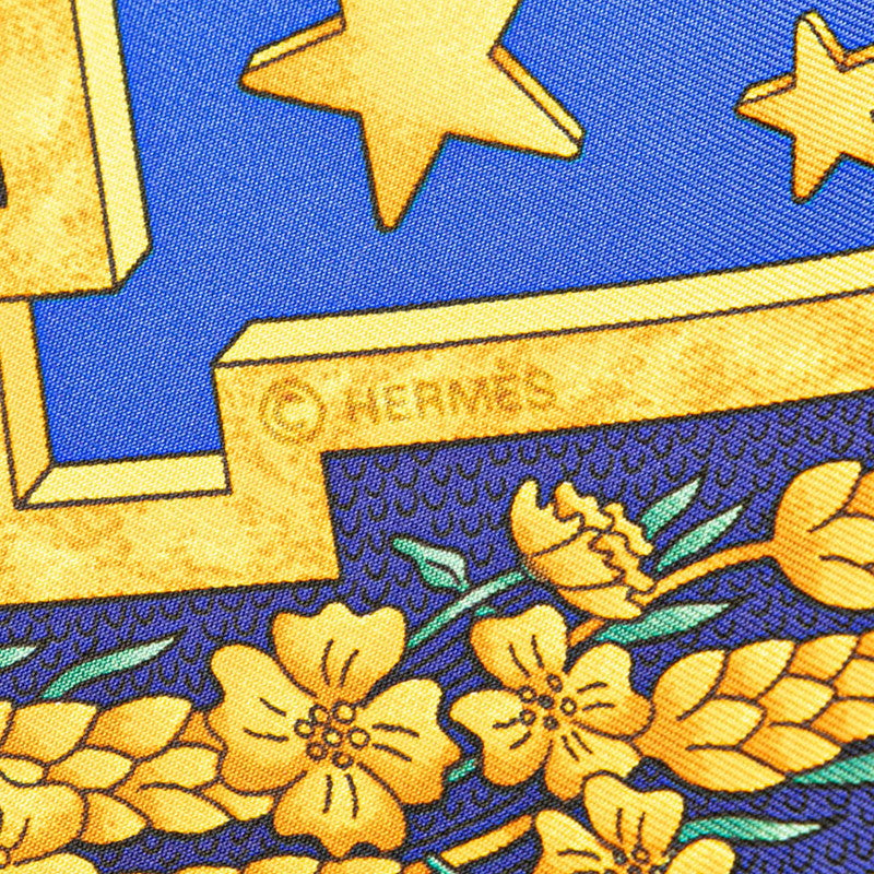 Hermes Silk Scarf Carpe Diem Blue Gold