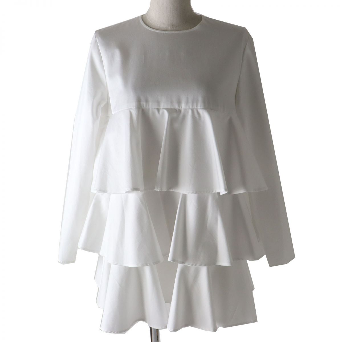 YOKO CHAN Ruffle Layer Long Sleeve Blouse White