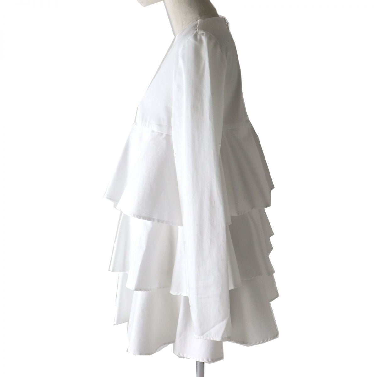 YOKO CHAN Ruffle Layer Long Sleeve Blouse White