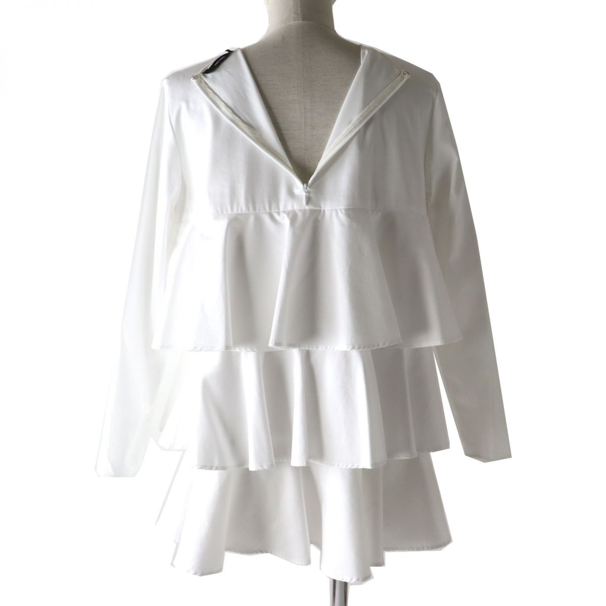 YOKO CHAN Ruffle Layer Long Sleeve Blouse White