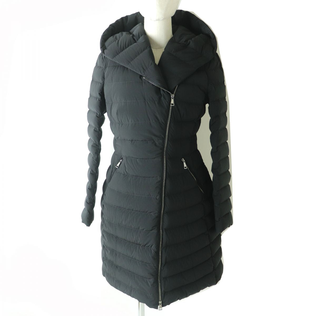 Moncler BARGE Asymmetrical Zip Hooded Long Down Coat