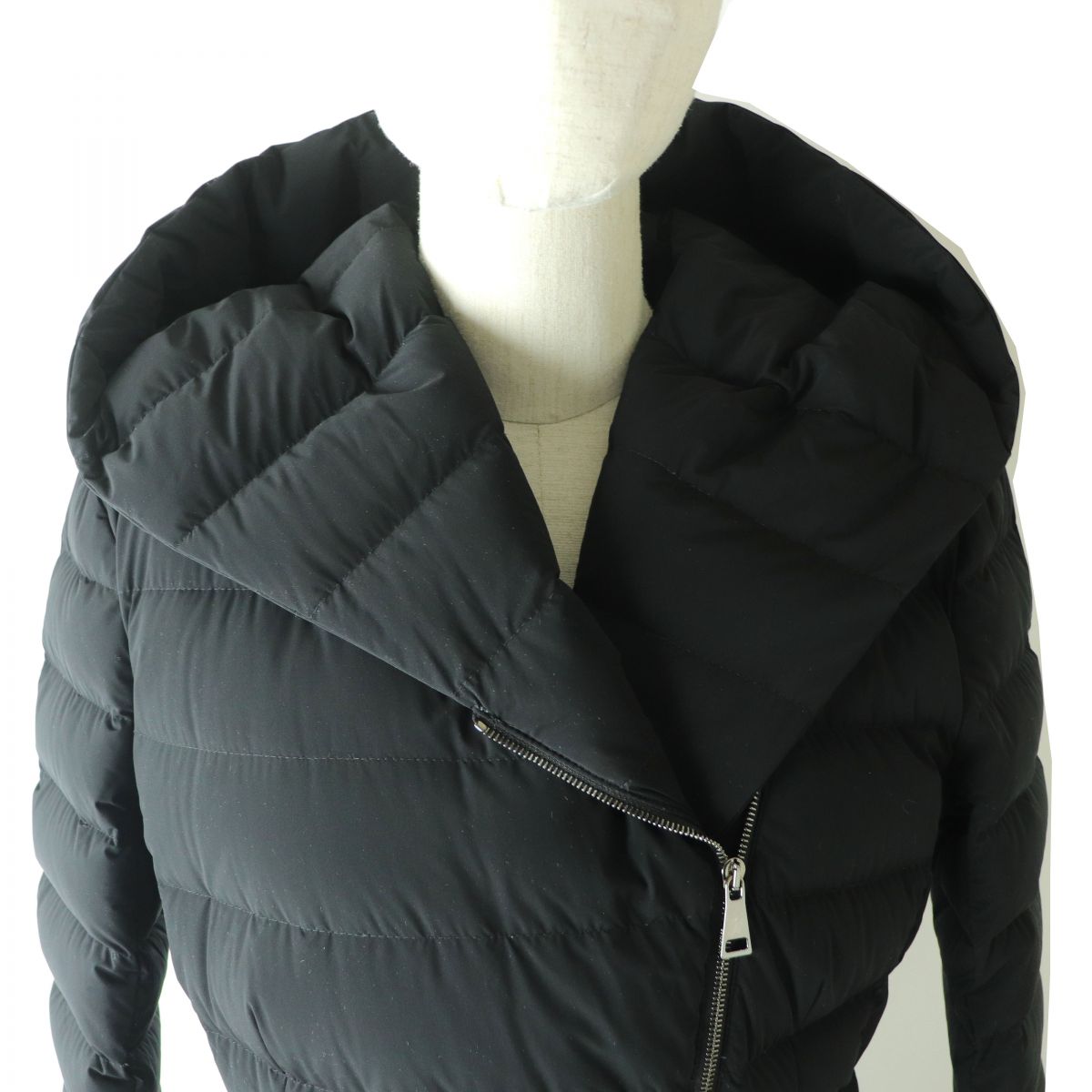 Moncler BARGE Asymmetrical Zip Hooded Long Down Coat