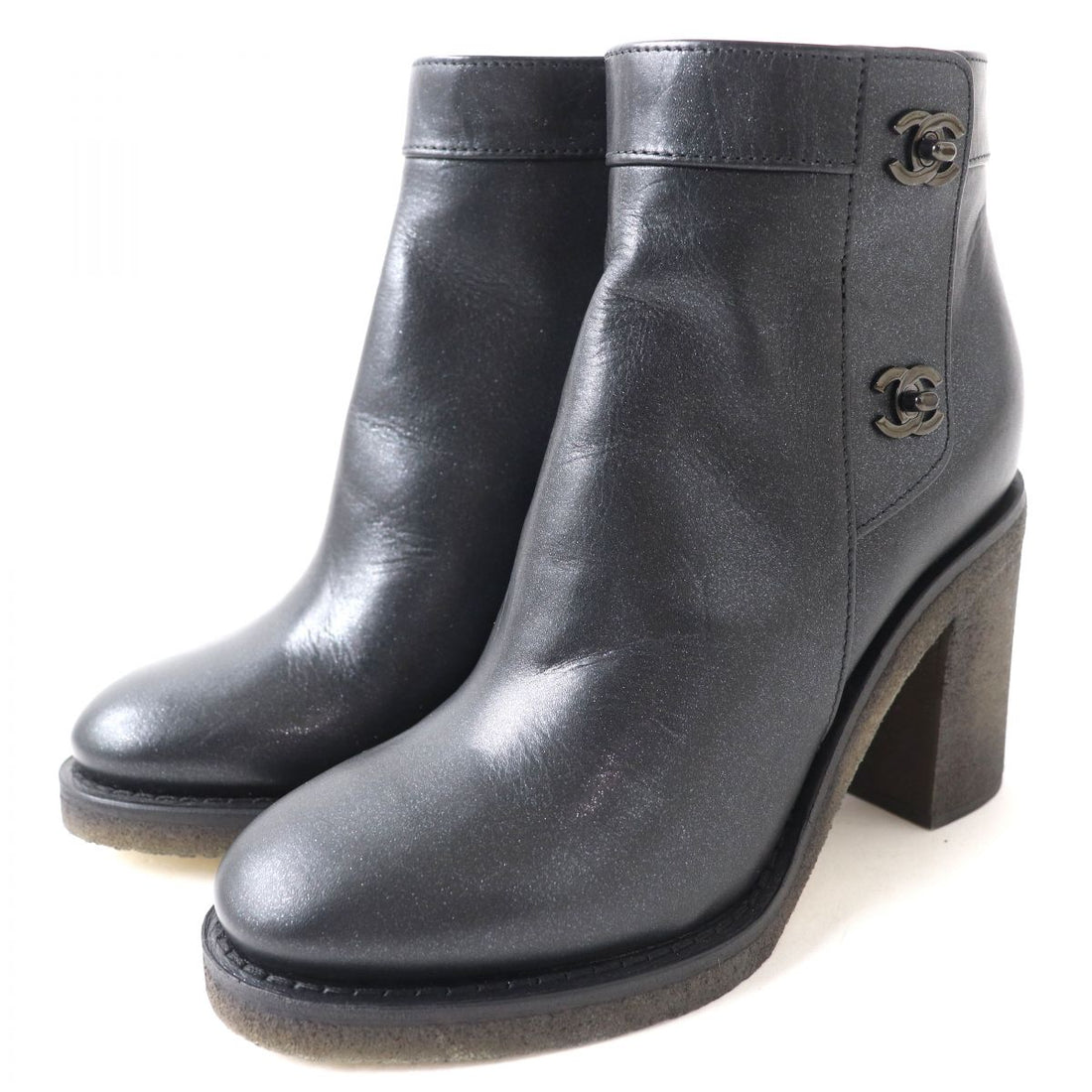 Chanel Leather Short Boots Black 37C