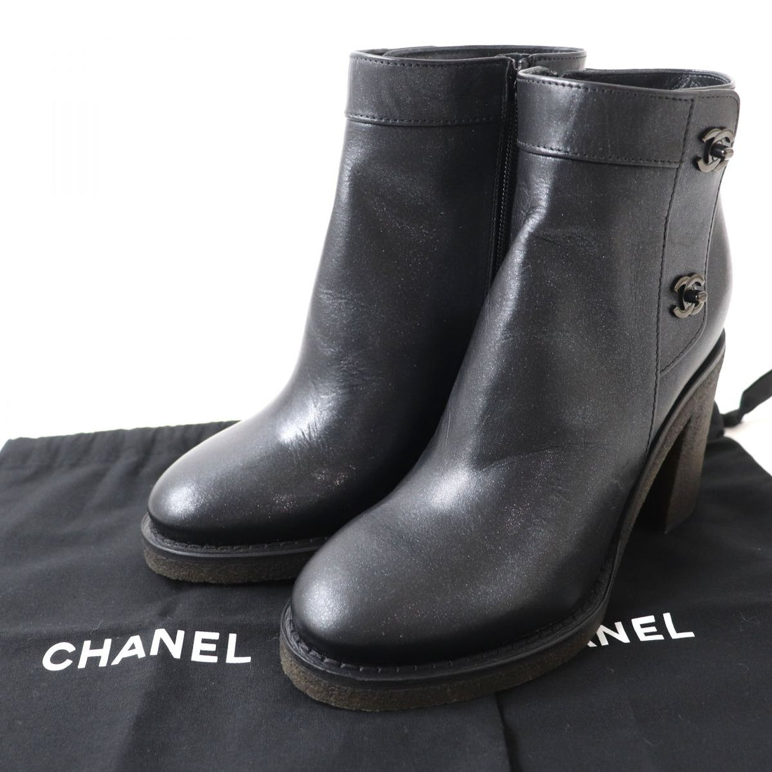 Chanel Leather Short Boots Black 37C