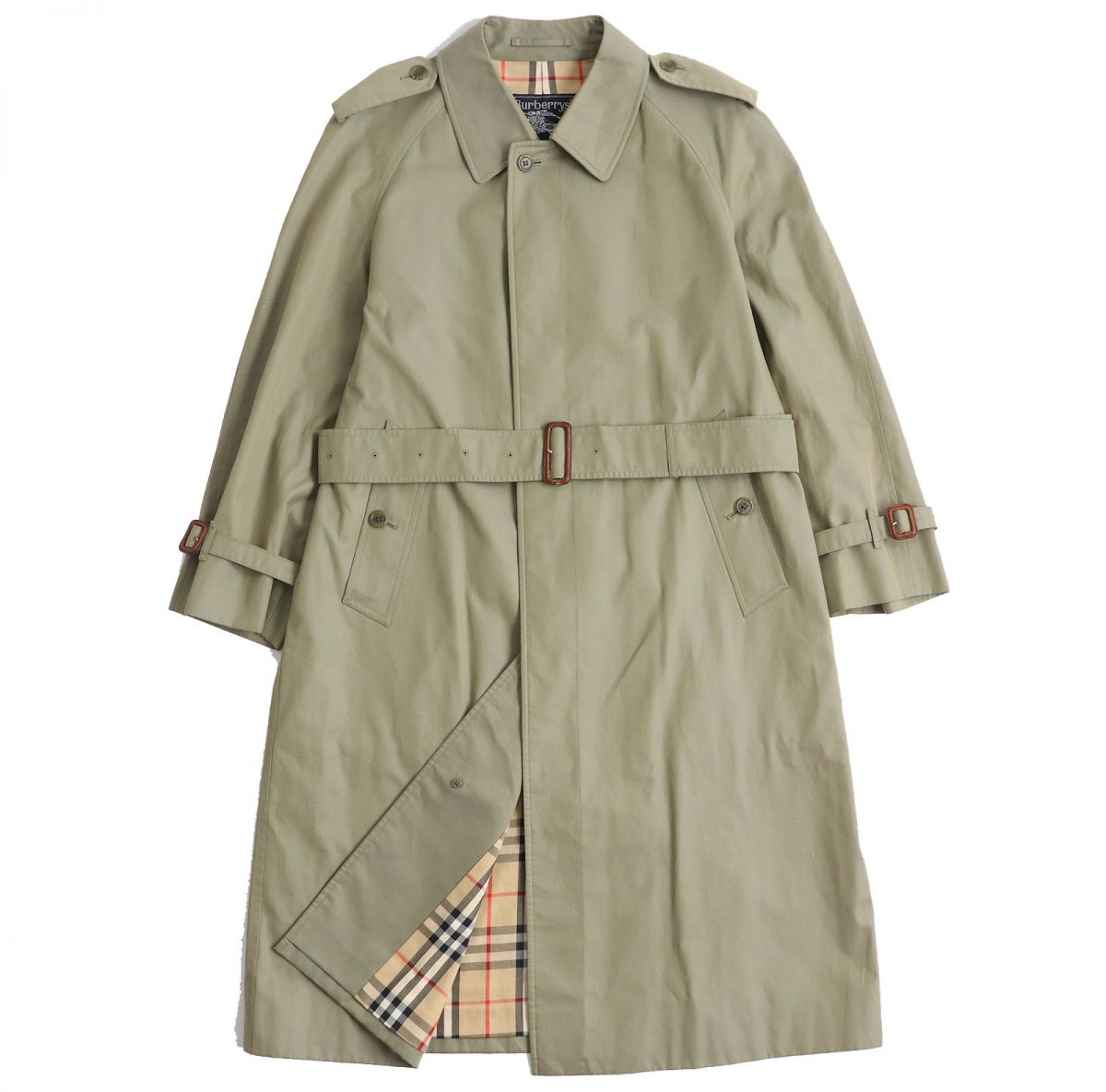 Burberry Vintage Belted Balmacaan Coat Khaki