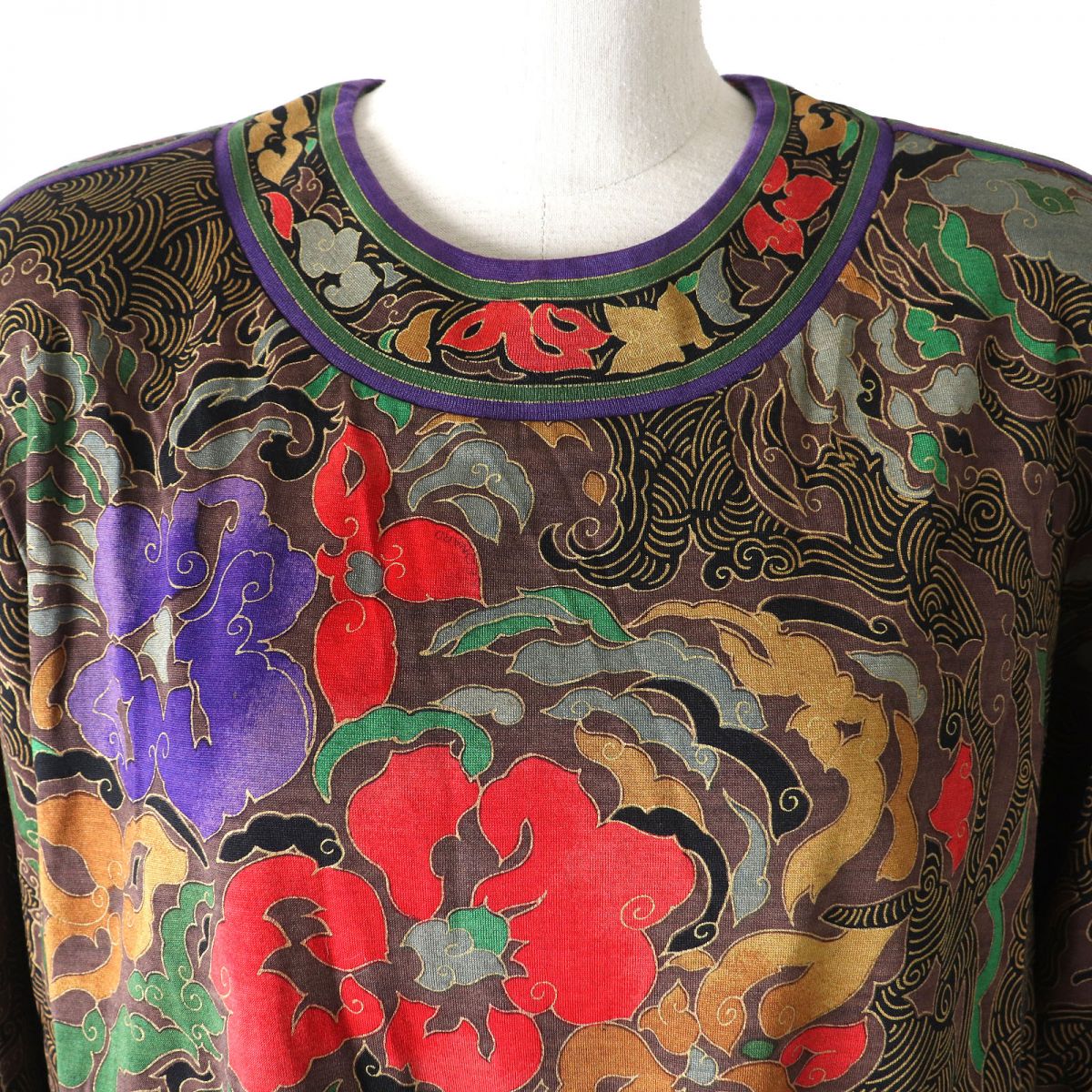 Leonard Fashion Wool Silk Pullover Top Multicolor L