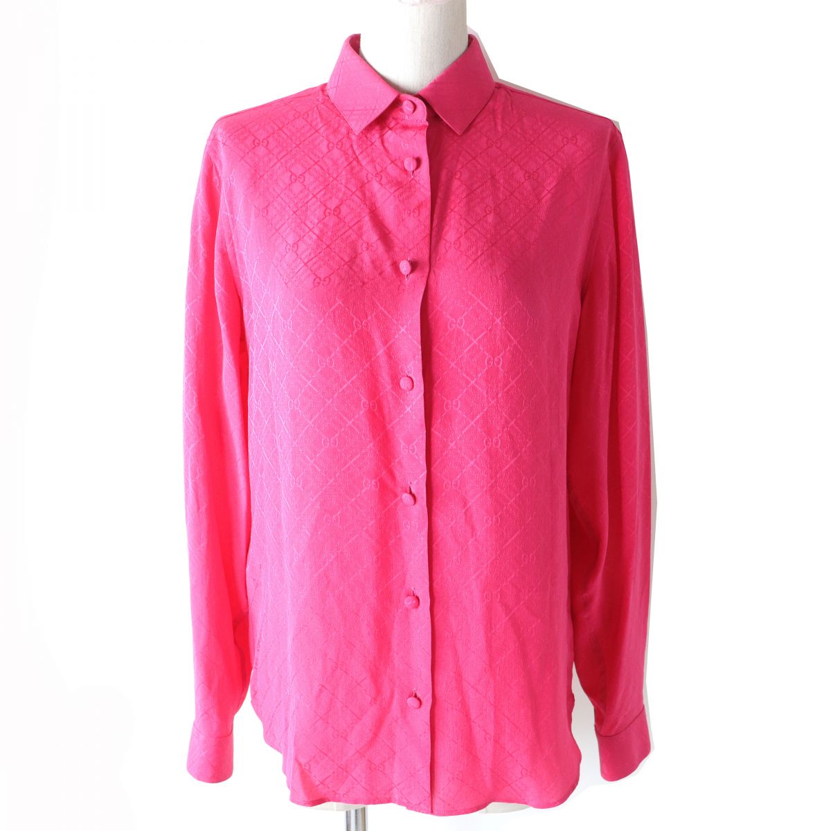 Gucci GG Silk Crepe Long Sleeve Shirt Pink 38