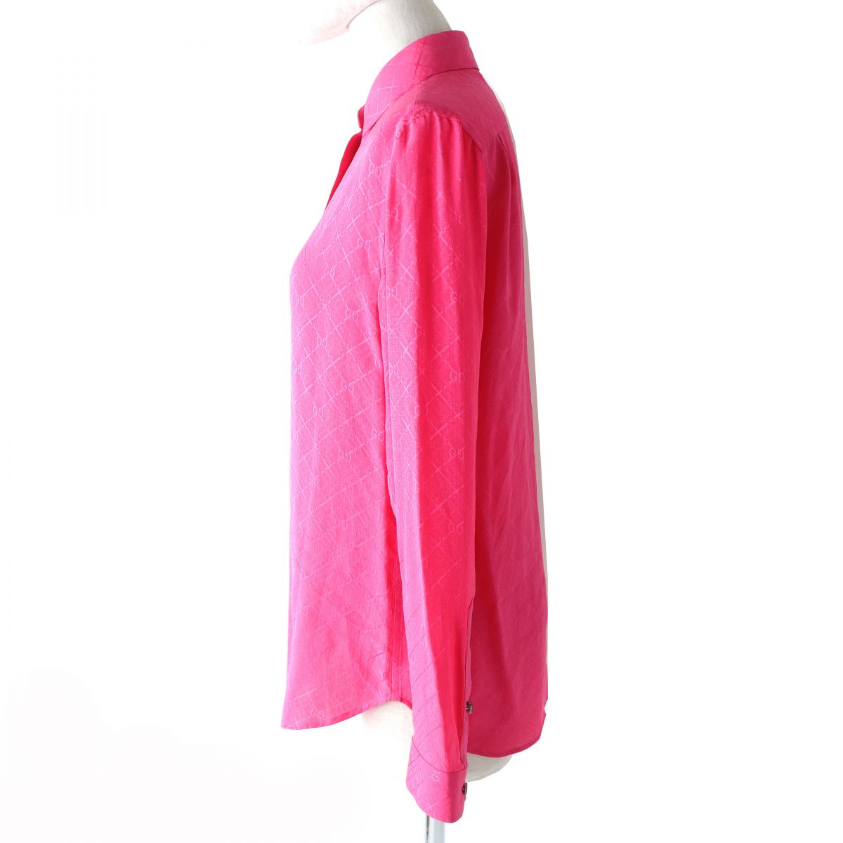 Gucci GG Silk Crepe Long Sleeve Shirt Pink 38