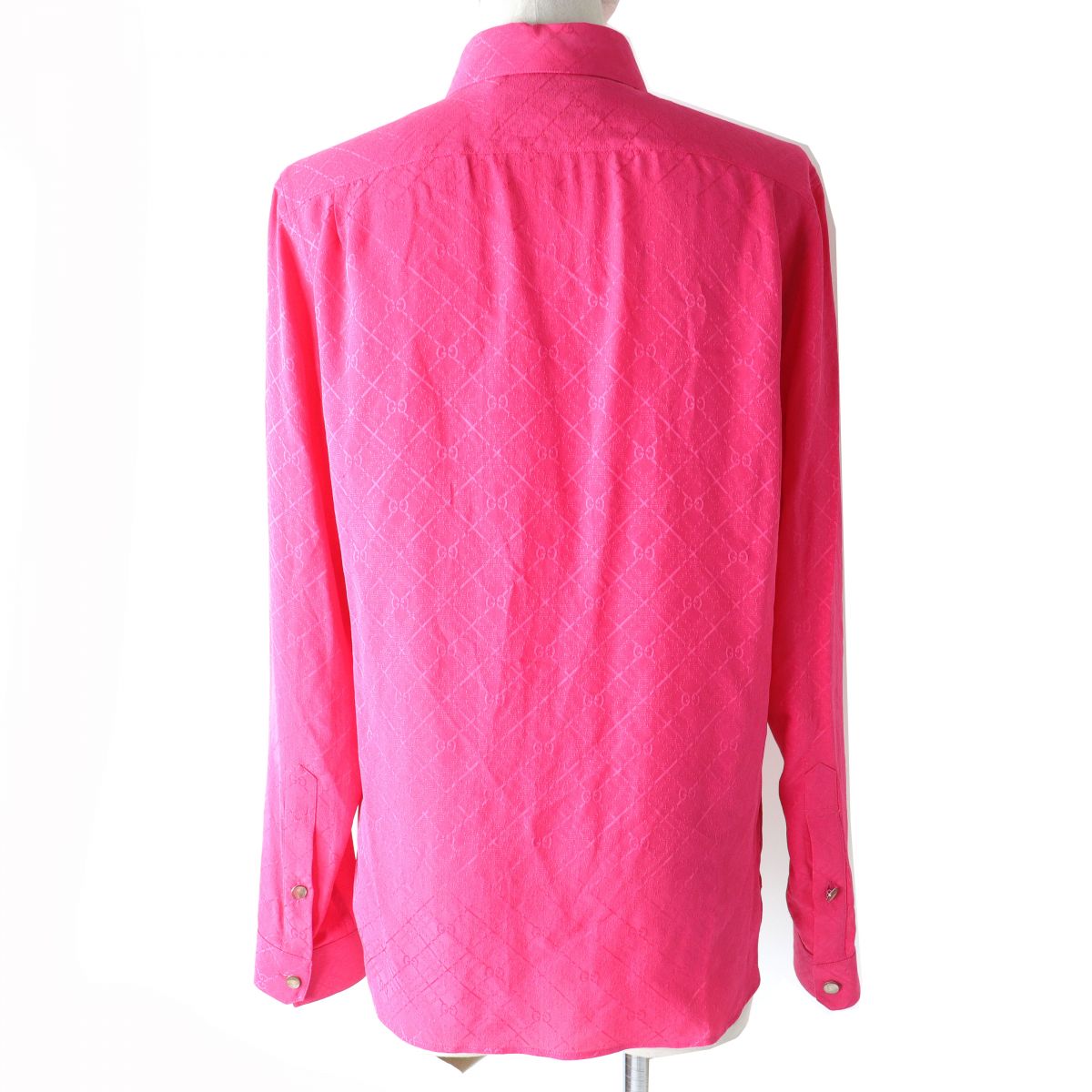 Gucci GG Silk Crepe Long Sleeve Shirt Pink 38