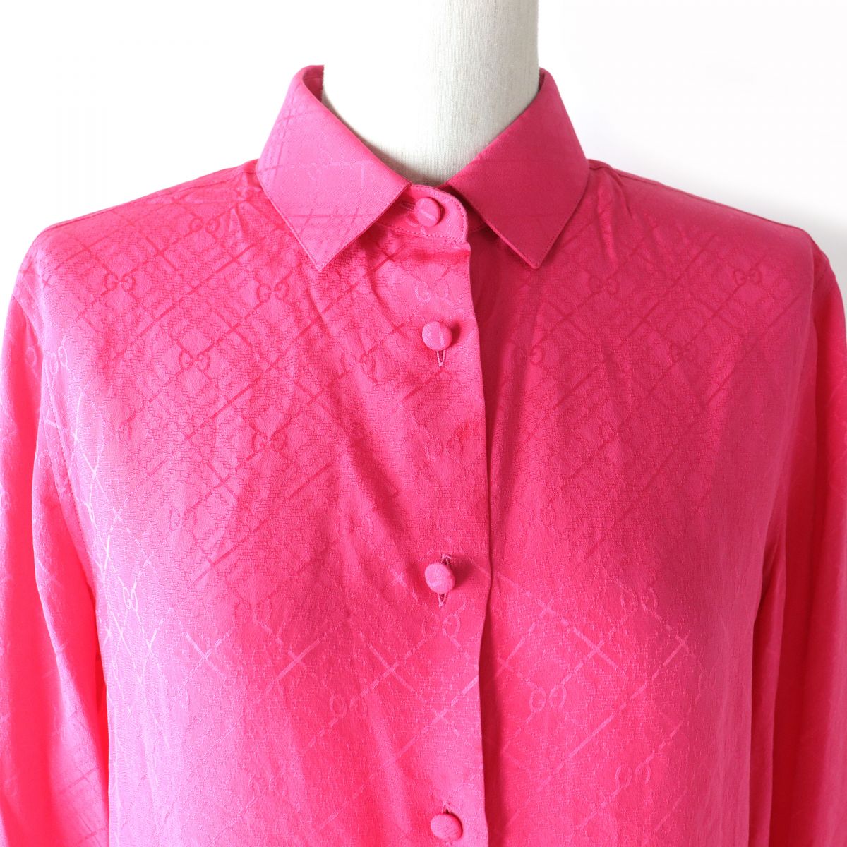 Gucci GG Silk Crepe Long Sleeve Shirt Pink 38