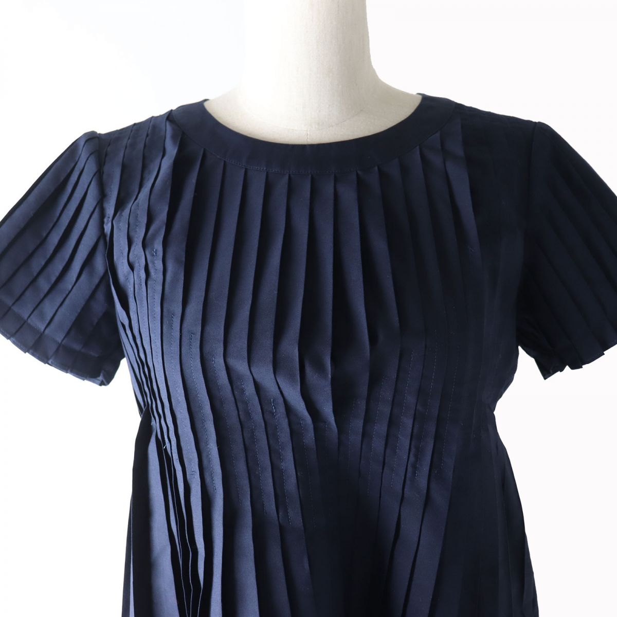 sacai Lace Pleated Blouse Navy