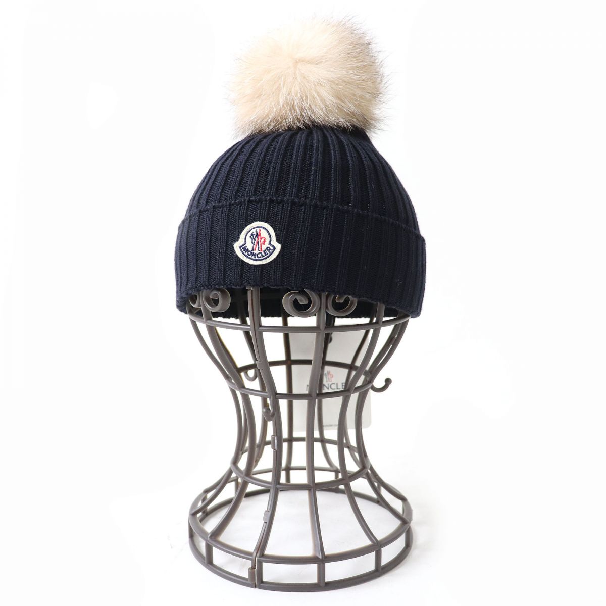 Moncler BERRETTO Fox Fur Knit Hat Navy S