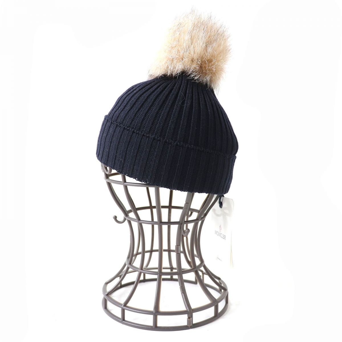 Moncler BERRETTO Fox Fur Knit Hat Navy S