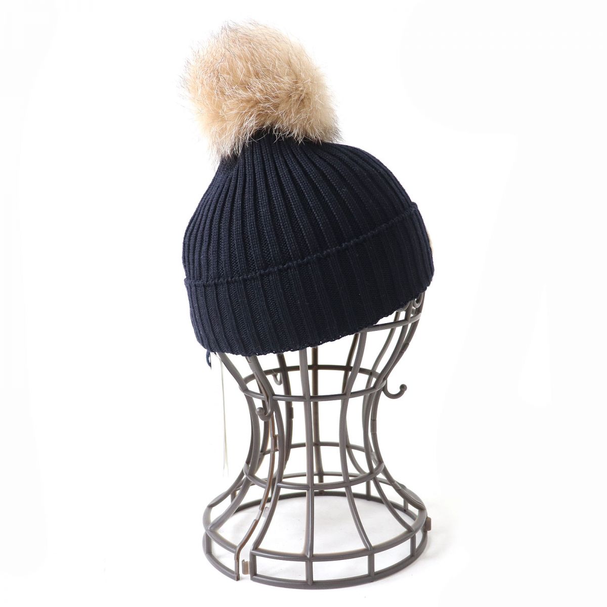 Moncler BERRETTO Fox Fur Knit Hat Navy S