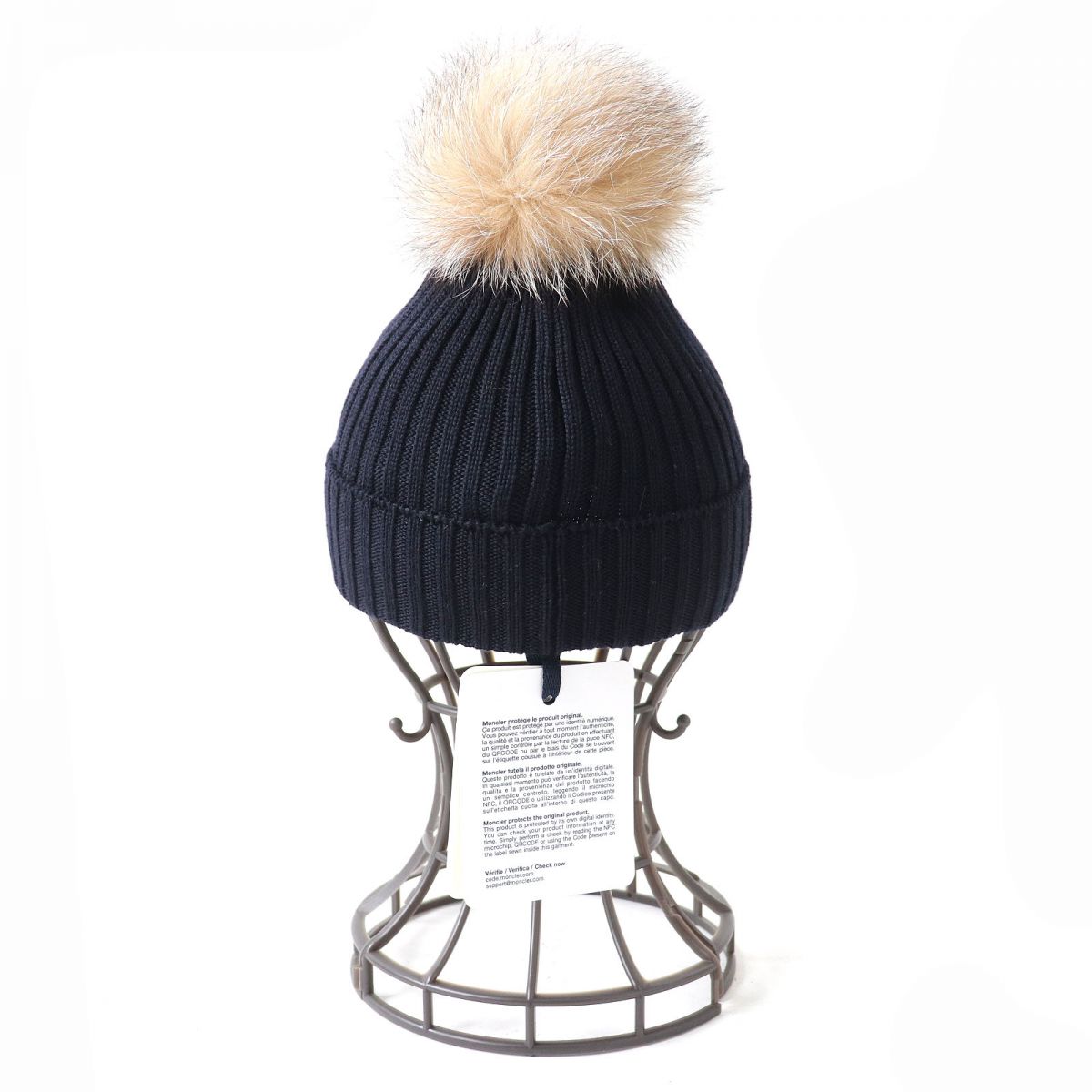 Moncler BERRETTO Fox Fur Knit Hat Navy S