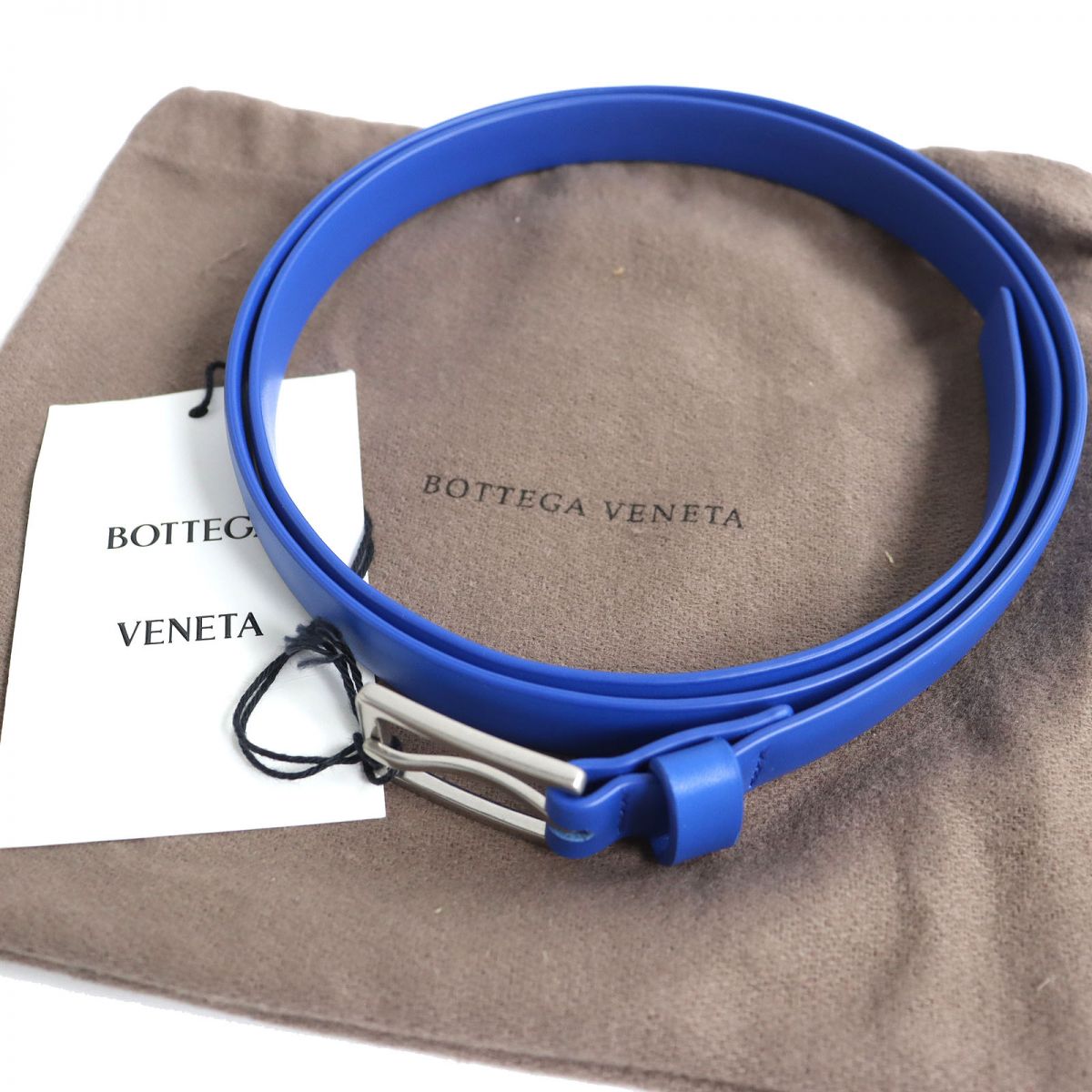 Bottega Veneta Leather Belt Logo Buckle Blue/Silver