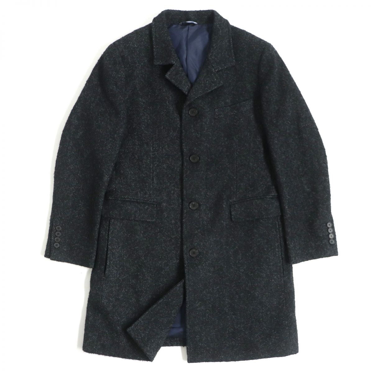 LANVIN en Bleu Wool Tweed Coat Charcoal Gray Men's Size 48