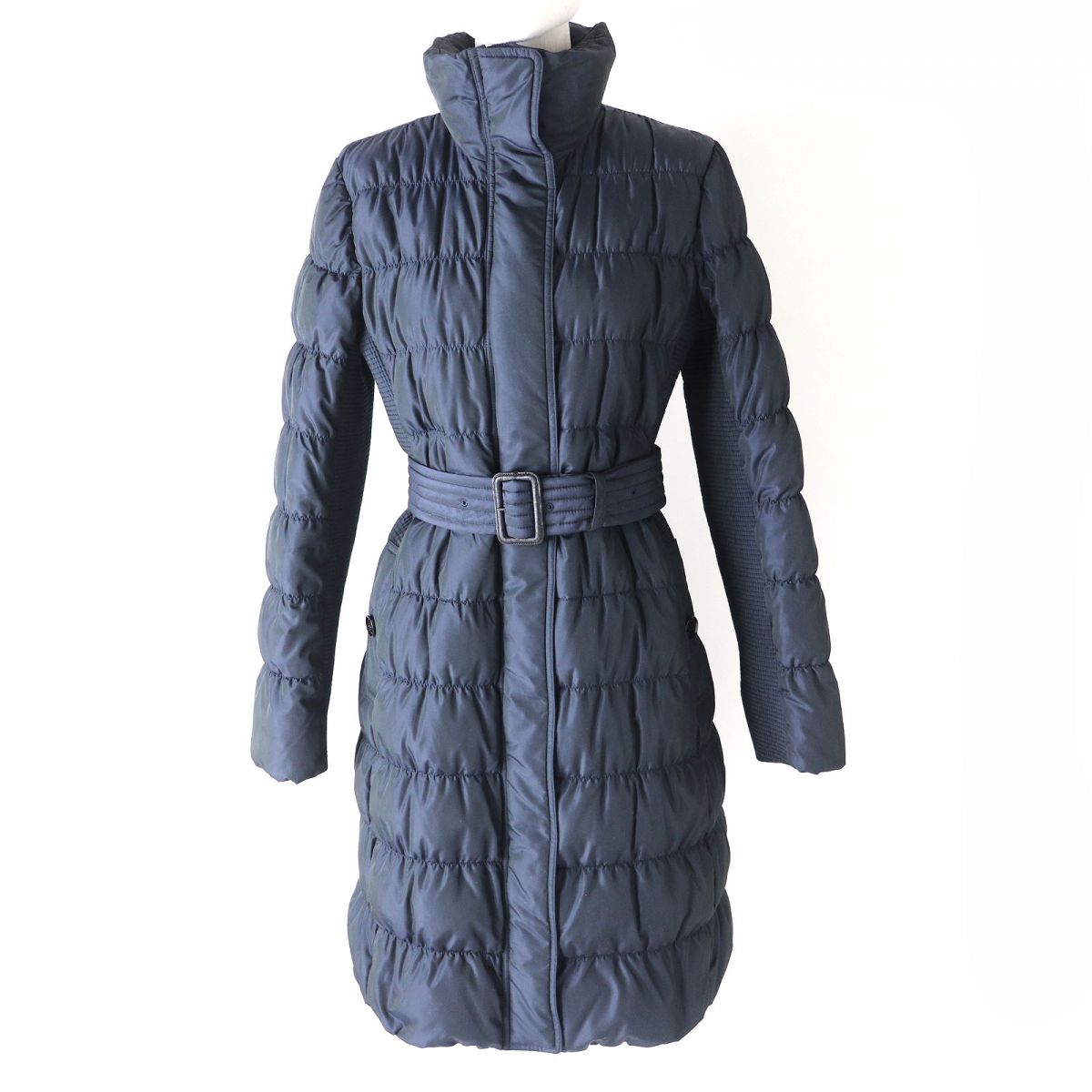 Burberry Women's Belted Check Long Down Coat Navy 38