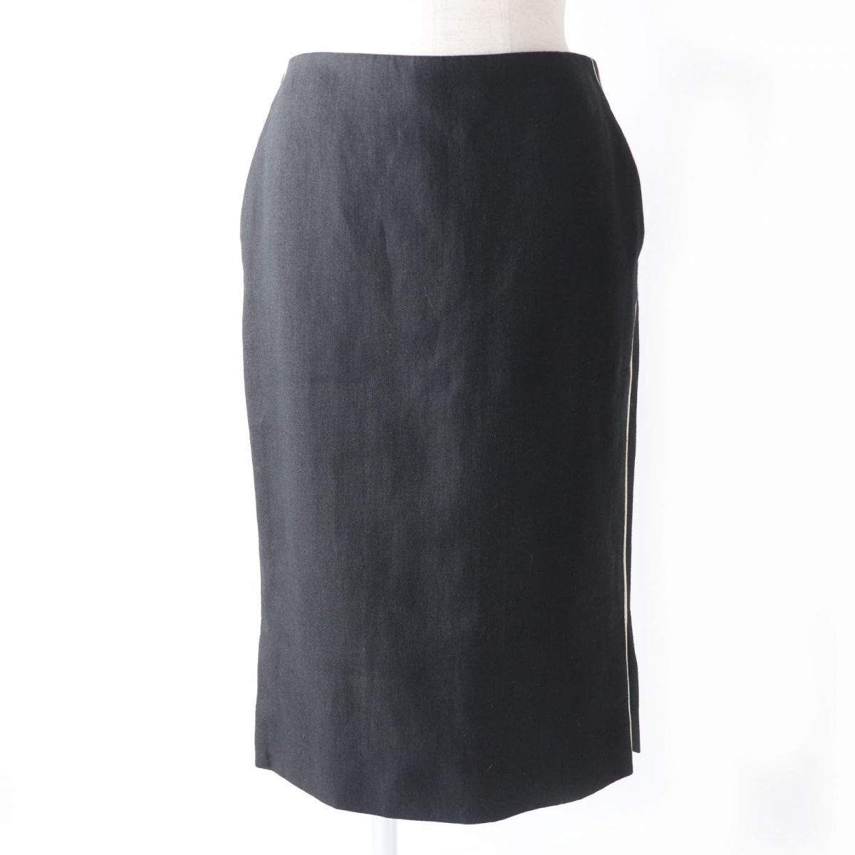 Hermes Women's Silk Linen Tight Skirt Black