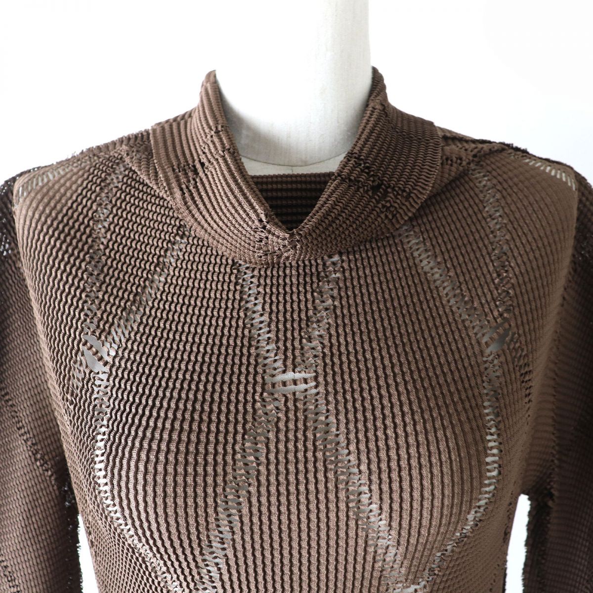 Issey Miyake Diamond Lace High Neck Pleated Top