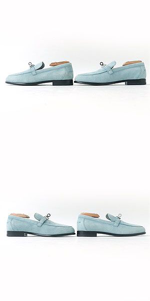 Hermes Kelly Suede Leather Loafers Light Blue 36