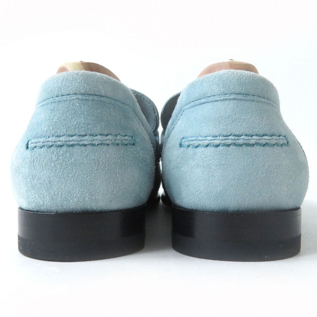 Hermes Kelly Suede Leather Loafers Light Blue 36