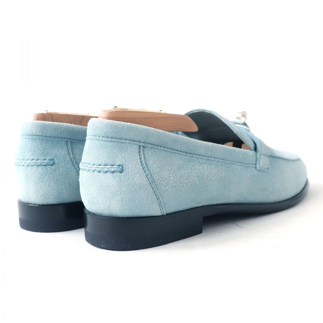 Hermes Kelly Suede Leather Loafers Light Blue 36