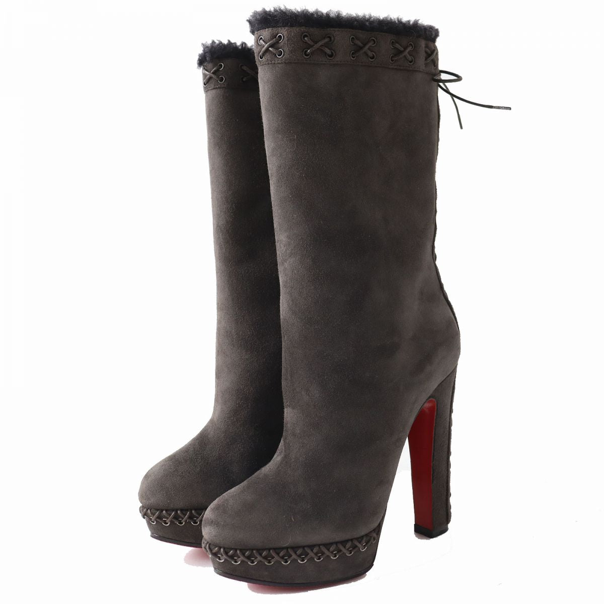 Christian Louboutin Suede Leather Boots Dark Brown