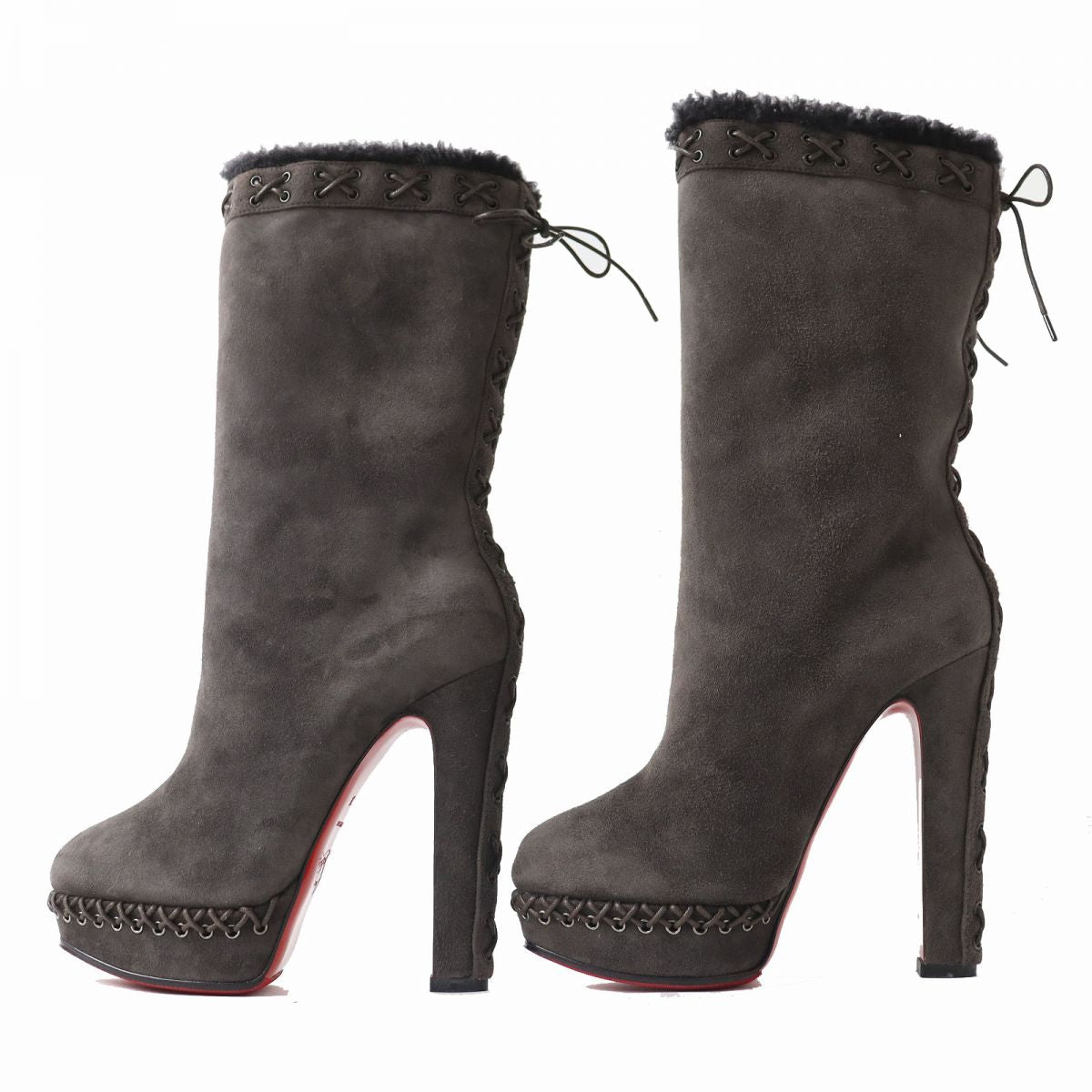 Christian Louboutin Suede Leather Boots Dark Brown