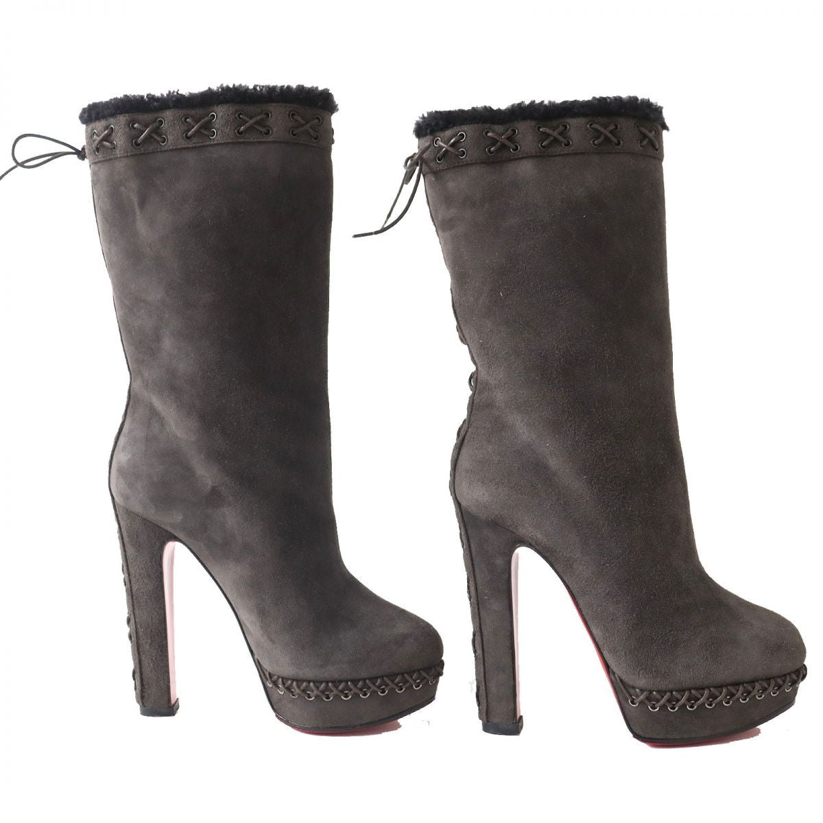 Christian Louboutin Suede Leather Boots Dark Brown