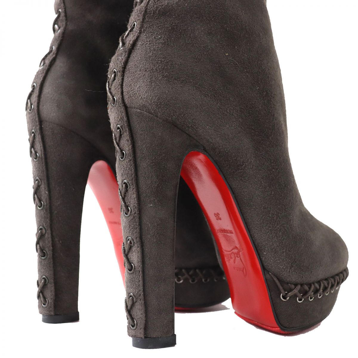 Christian Louboutin Suede Leather Boots Dark Brown