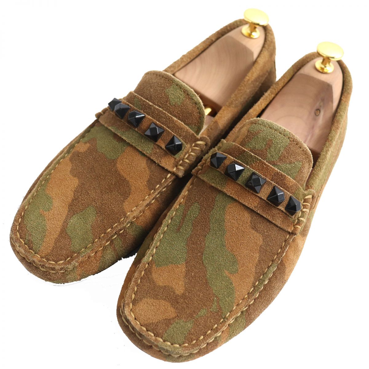 Valentino Camouflage Suede Driving Shoes Brown