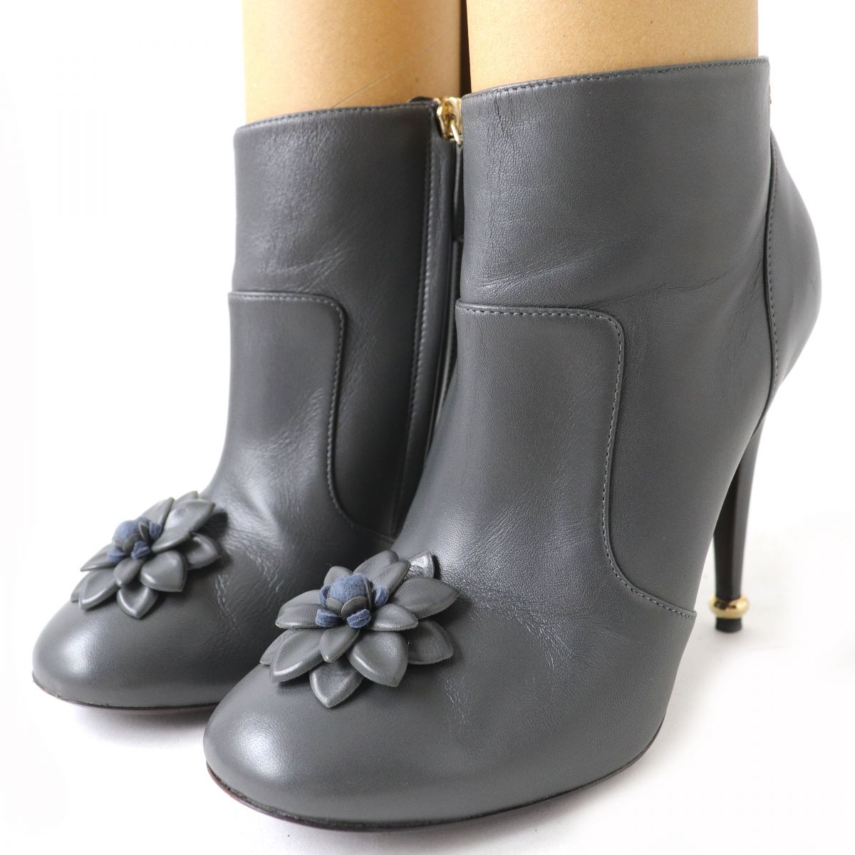 Chanel Camellia COCO Mark Leather Ankle Boots 38