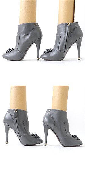 Chanel Camellia COCO Mark Leather Ankle Boots 38