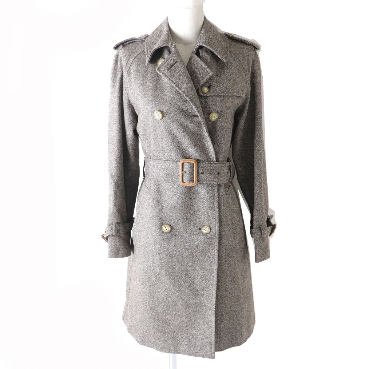 Mackintosh Wool Tweed Trench Coat Brown