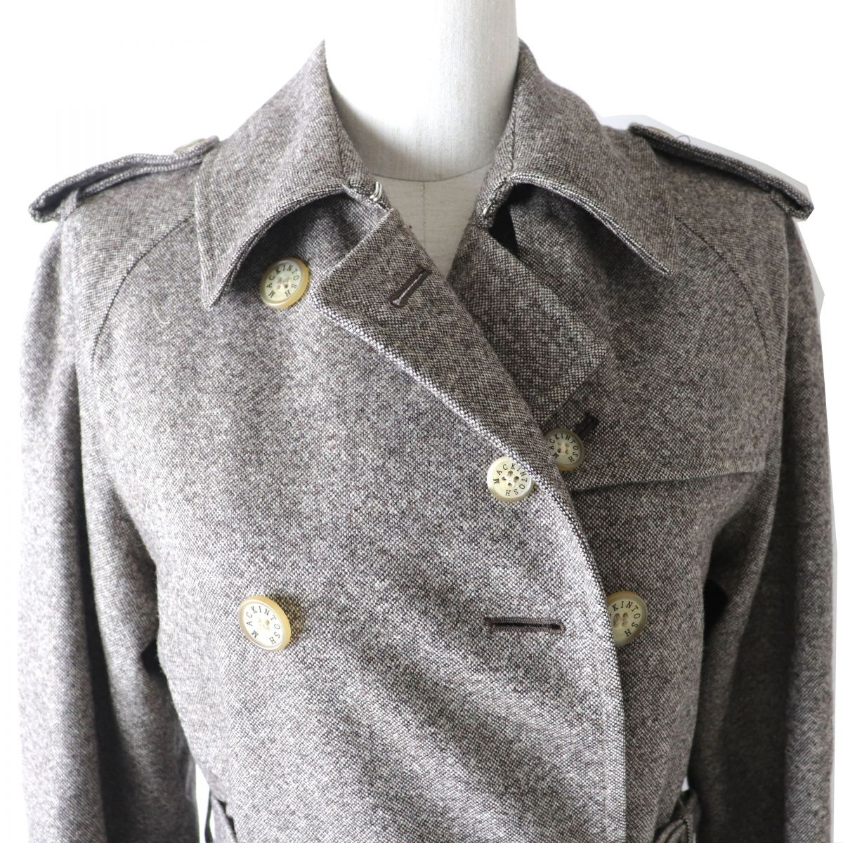 Mackintosh Wool Tweed Trench Coat Brown