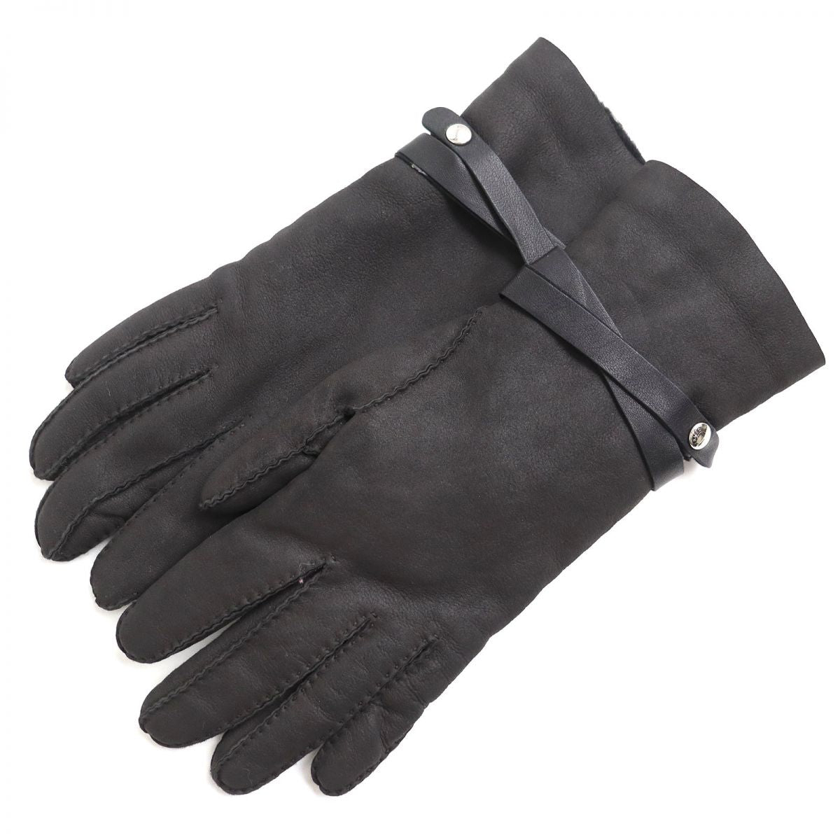 Hermes Women's Leather Mouton Gloves Black