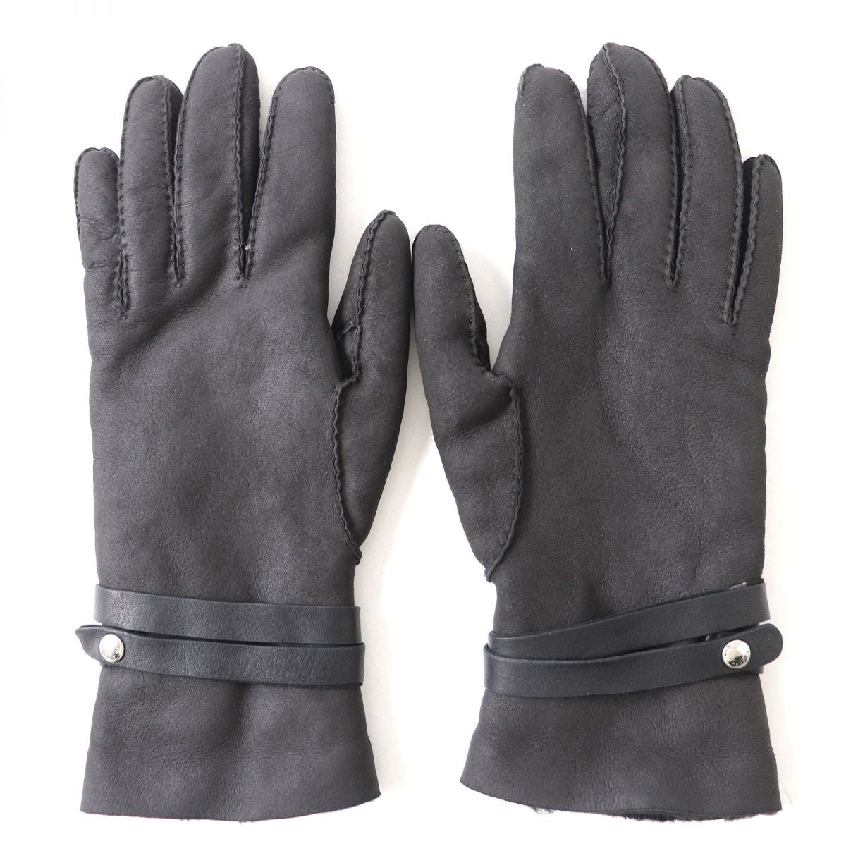 Hermes Women's Leather Mouton Gloves Black