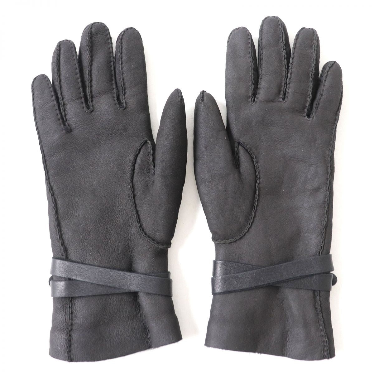 Hermes Women's Leather Mouton Gloves Black