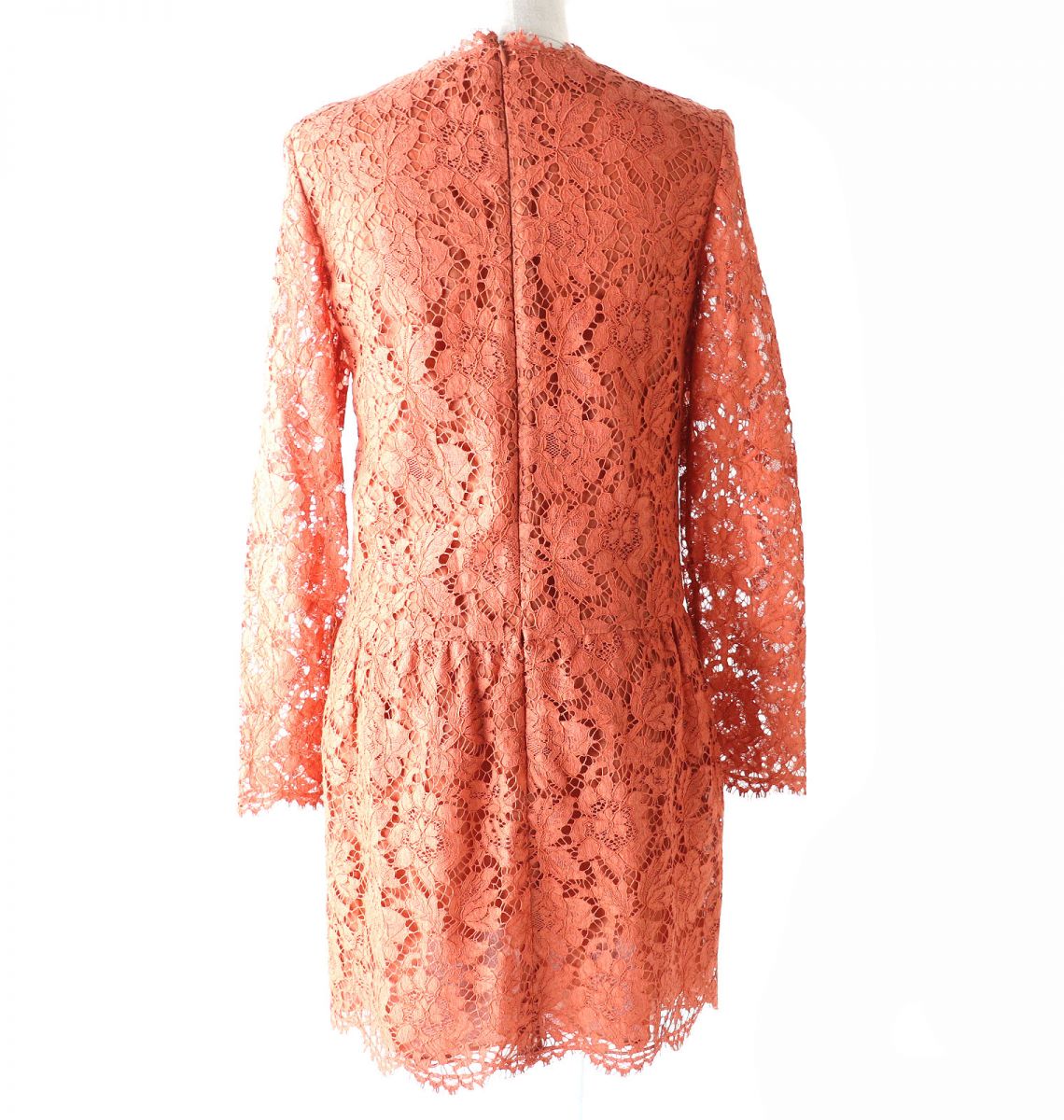 Valentino Floral Lace Long Sleeve Mini Dress Orange Brown