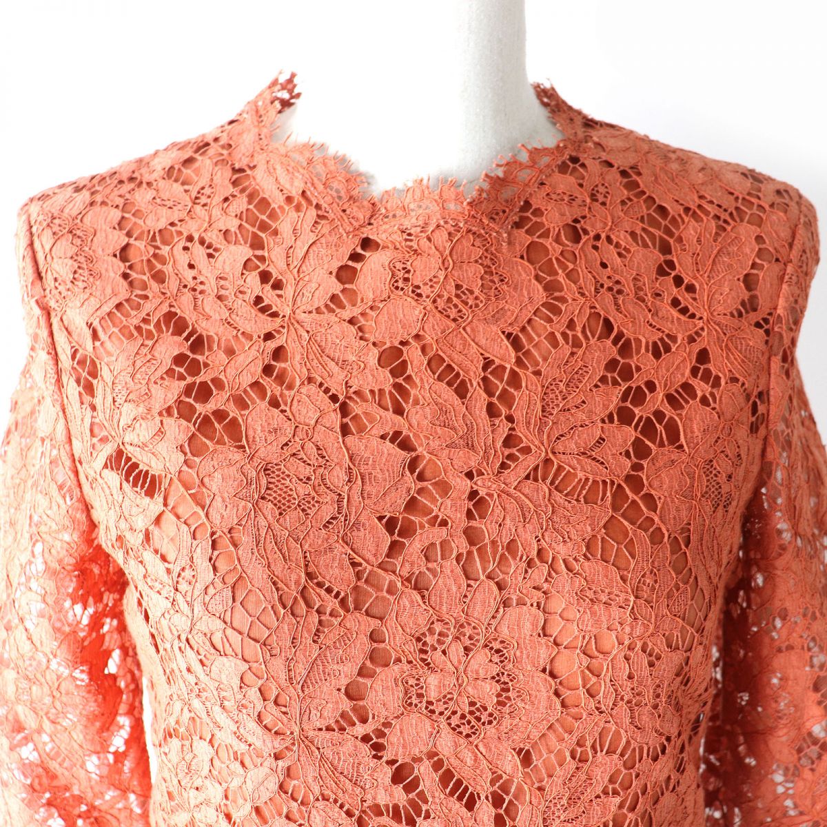 Valentino Floral Lace Long Sleeve Mini Dress Orange Brown