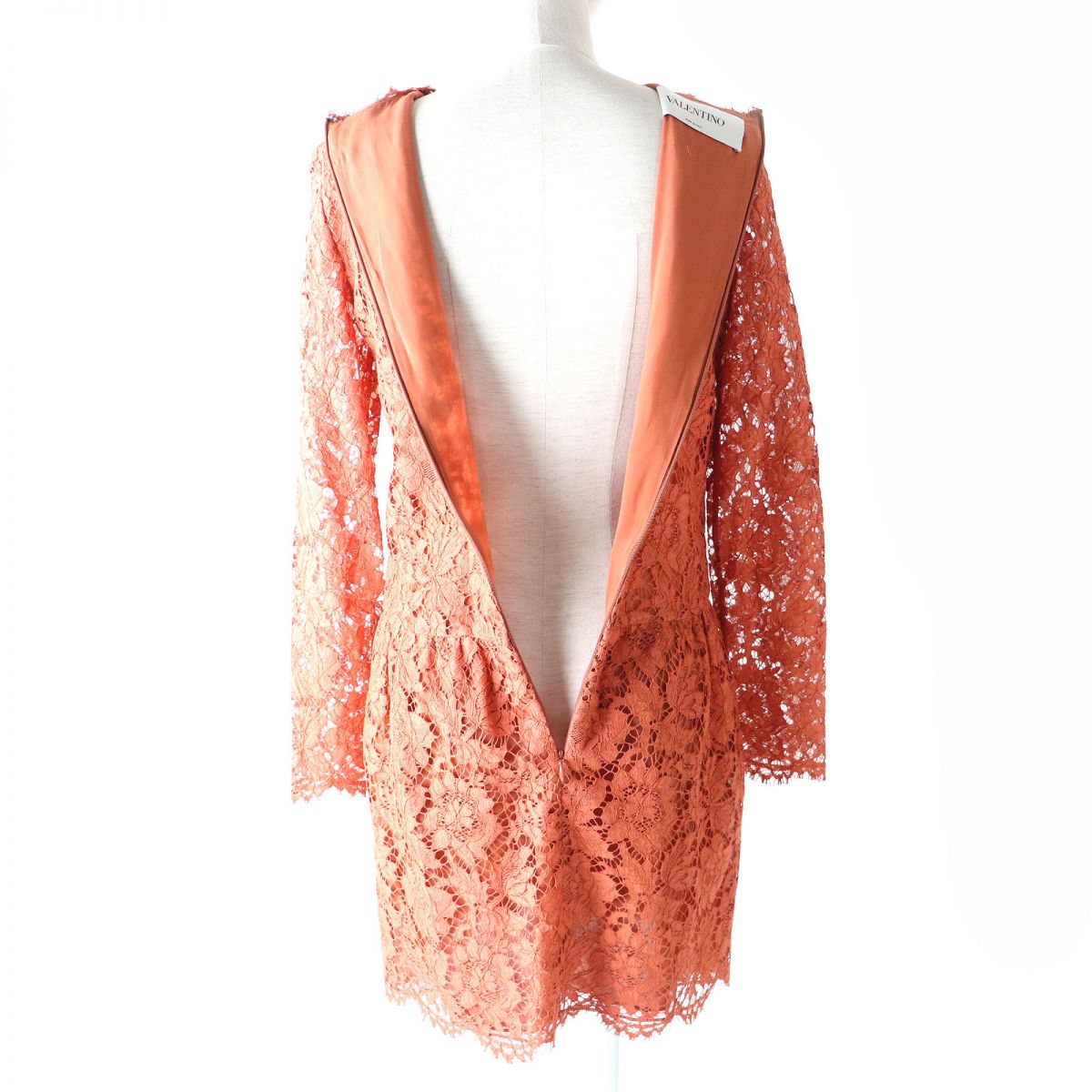 Valentino Floral Lace Long Sleeve Mini Dress Orange Brown