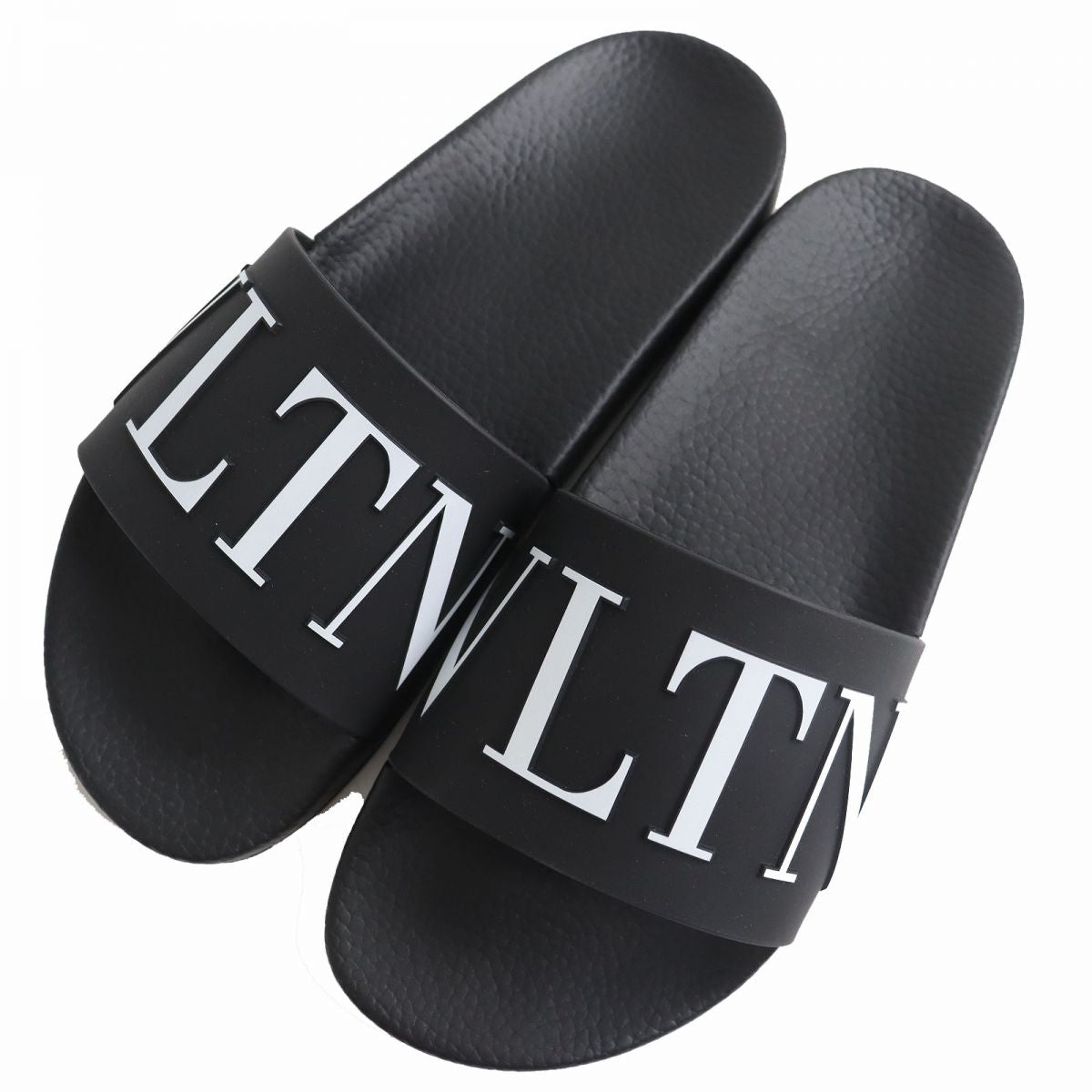 Valentino VLTN Logo Slide Sandals Black White