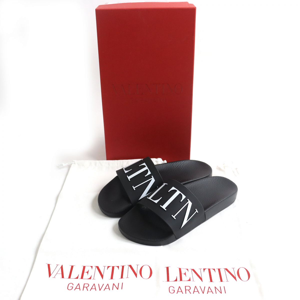 Valentino VLTN Logo Slide Sandals Black White