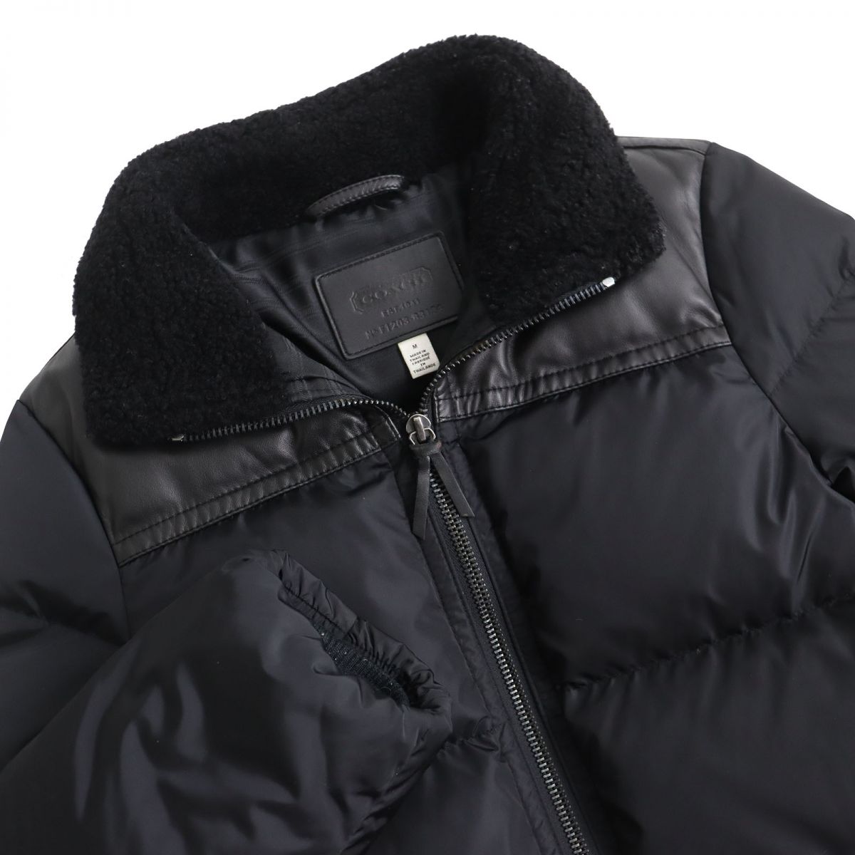 COACH F1203 Leather Zip-Up Down Jacket Black M